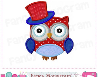 Independence Day 4th of July applique embrodiery design - Patriotic party applique - Owl applique - Independence Day - machine embroidery.