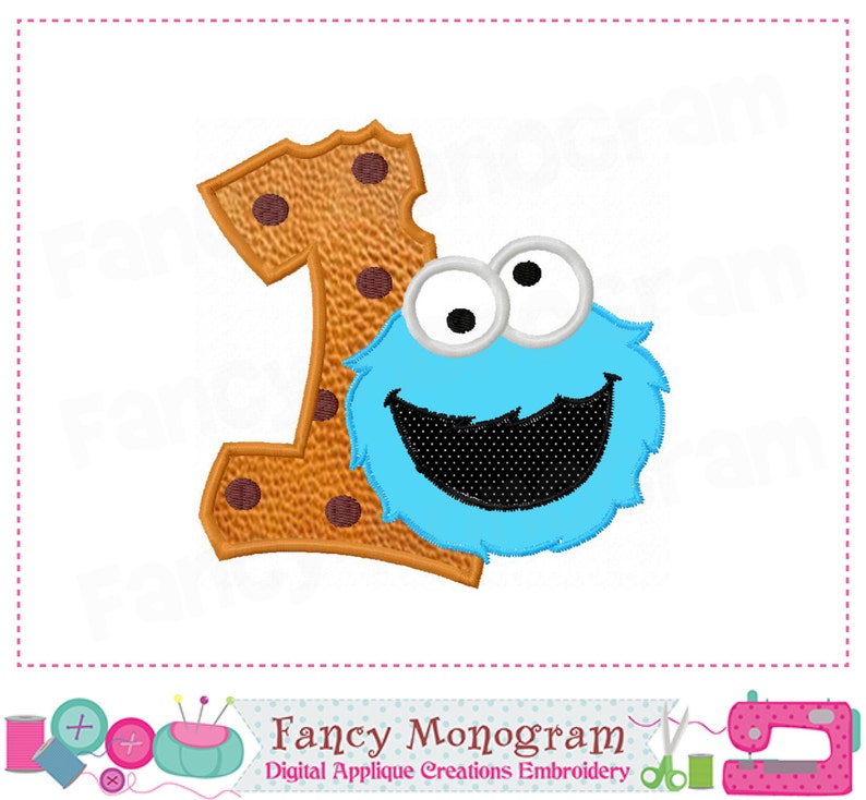 Cookie Monster Number 1 applique Birthday applique My 1st | Etsy
