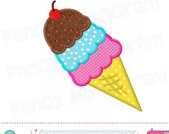 Ice Cream Applique Embroidery Design: Summer Shirt Pattern (Digital Download) 1755