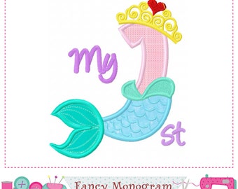 Valentine's day Mermaid Machine Embroidery Design for My 1st Birthday -248M