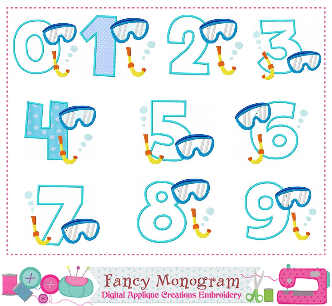 DIVE Numbers Applique Embroidery Design Summer Numbers Applique