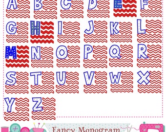 Independence Day 4th July party Monograms letters Alphabet applique embrodiery-Patriotic party The Old Glory design-machine embroidery 244F