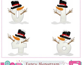 Snowman Numbers Applique Embroidery Design: Winter Christmas (Digital Download) 2411S