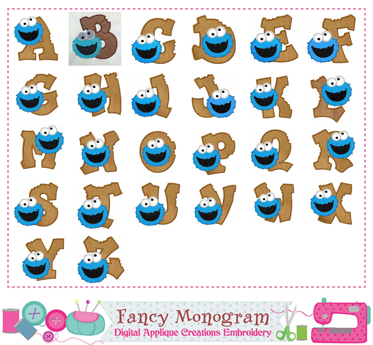 Cookie Monster Letters appliqueCookie Monster Monograms | Etsy