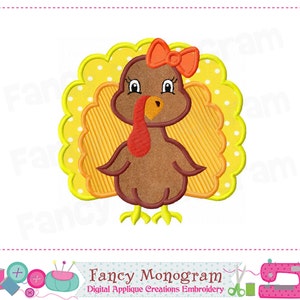 Turkey applique-Turkey design-Turkey embroidery-Thanksgiving design-Thanksgiving applique-Thanksgiving embroidery-Turkey Girl applique. image 1