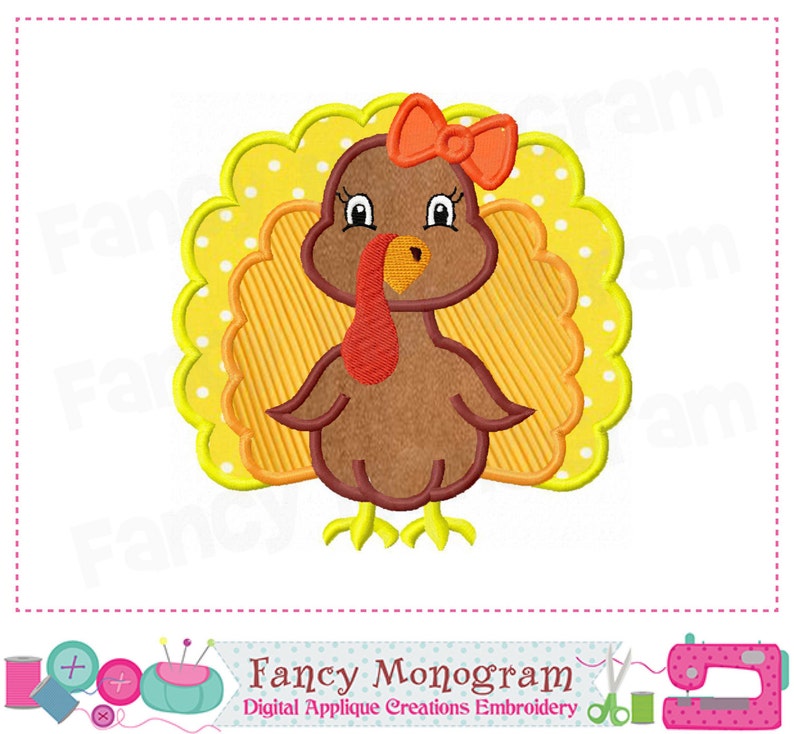 Turkey applique-Turkey design-Turkey embroidery-Thanksgiving design-Thanksgiving applique-Thanksgiving embroidery-Turkey Girl applique. image 1