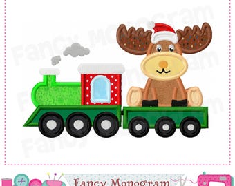 Festive Christmas Reindeer Train Applique Embroidery - Santa Design -256R