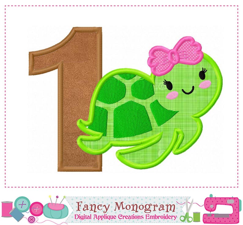 Numbers Applique Turtle Bow for Birthday Celebration - Beach Machine ...
