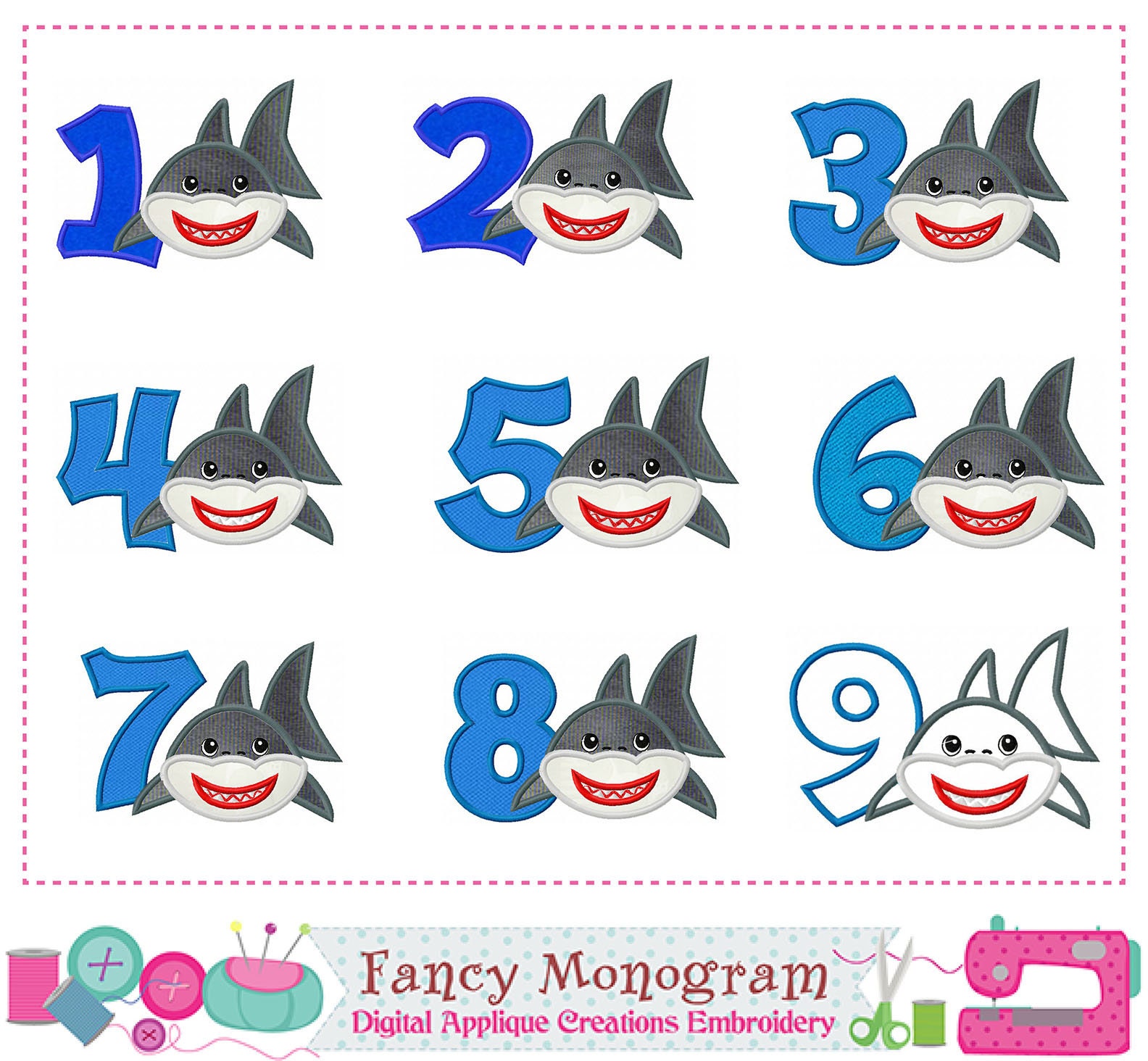 Shark Dad Numbers applique Shark Numbers embroidery Shark Etsy