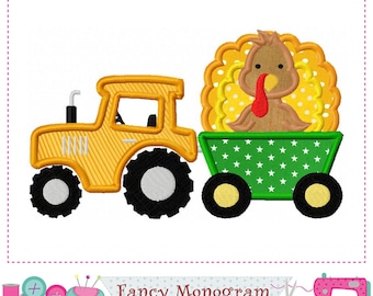 Thanksgiving Turkey Embroidery Pattern - Fall Harvest Tractor Applique Design -256TB