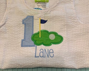 Golf Themed Applique Embroidered My 1st Birthday T-Shirt for Baby