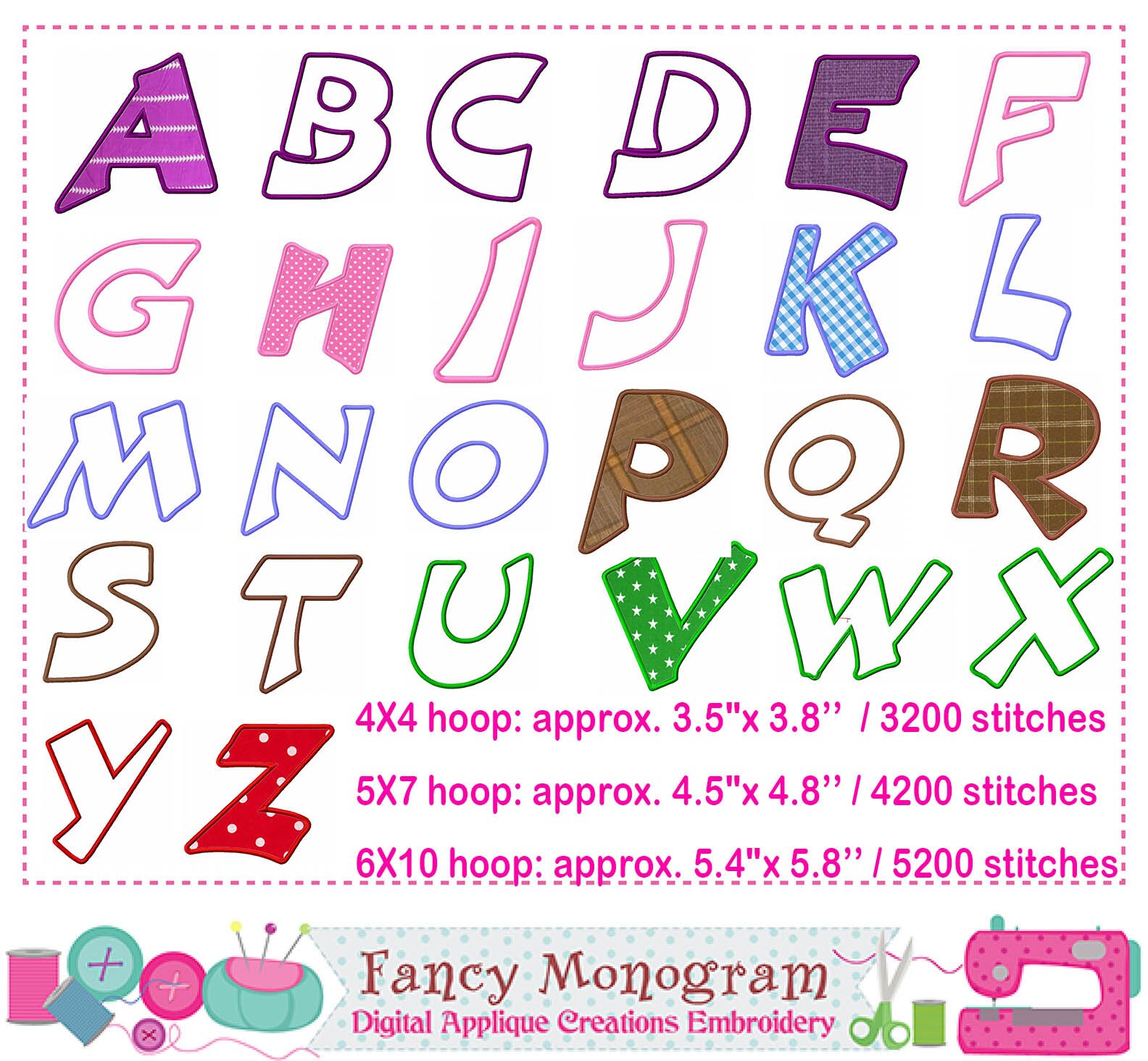 Applique Embroidery Font: Alphabet Monogram Design (digital Download ...