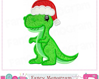 T-Rex mit Nikolausmütze Maschinenstickerei Weihnachten -1716