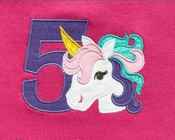 Rainbow Unicorn Number 5 Applique Rainbow Unicorn My 5th | Etsy