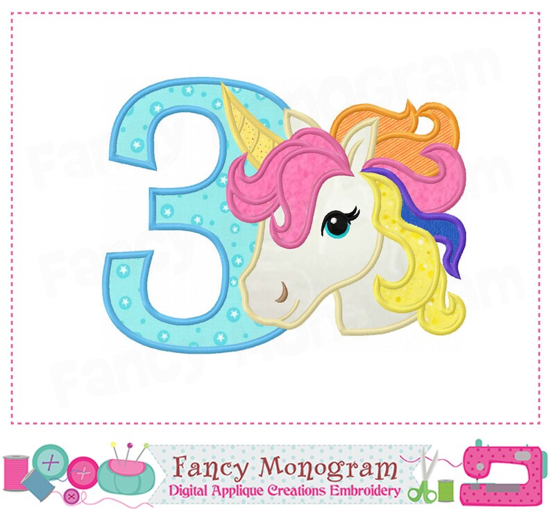 rainbow unicorn number 3 applique rainbow unicorn my 3rd etsy