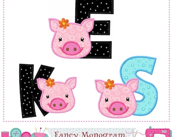 Piggy Alphabet Monograms Embroidery - Fonts Applique design -17527