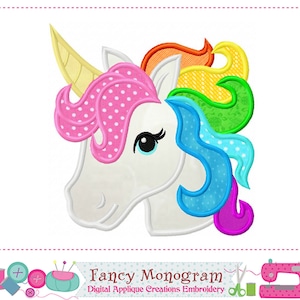 Rainbow Unicorn Applique Embroidery - Colorful Machine Embroidery Design -  Clothes design, shirt embroidery, Pillow embroidery -2368