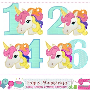 Diseño de bordado con apliques de unicornio arcoíris (patrón digital) 2166