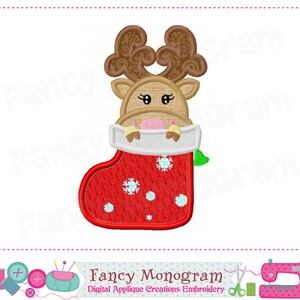 Festive Reindeer Embroidery Design: Christmas Applique (4x4, 5x7, 6x10, 8x12 Hoop)