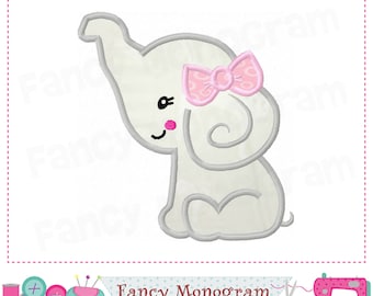 Sweet Elephant with Bow Machine Embroidery Design - Nursery Decor - Clother Tshirt embroidery