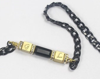 Black Tourmaline Jewelry. Personalized 2 initials  necklace ,Double initial jewelry. Unsex gold  Necklace, anniversary gift birthday gift