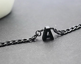 Black Initial necklace  Men letter necklace. Custom gift for boyfriend. brother initial . husbands birthday. Engagement, Anniversary Jewelry