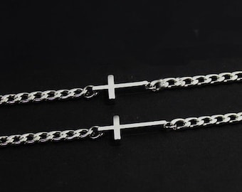 Sideways Cross Gift For Men, Silver Sideways Cross Jewelry,Small Cross. Big Cross Men necklace. Husband. Father. Brother, Godbrother gift.