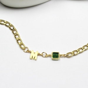 Collar con inicial de piedra de nacimiento. Piedra de nacimiento de 4 mm. Collar con letra. Regalo de cumpleaños para novio. Collar con inicial personalizado. Regalo con inicial para nieto.
