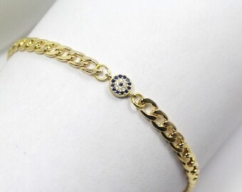 Men Evil Eye bracelet.HIs Evil Eye jewelry .gold pave evil eye bracelet. friend gift,protection bracelet for him. Evil eye necklace for Men