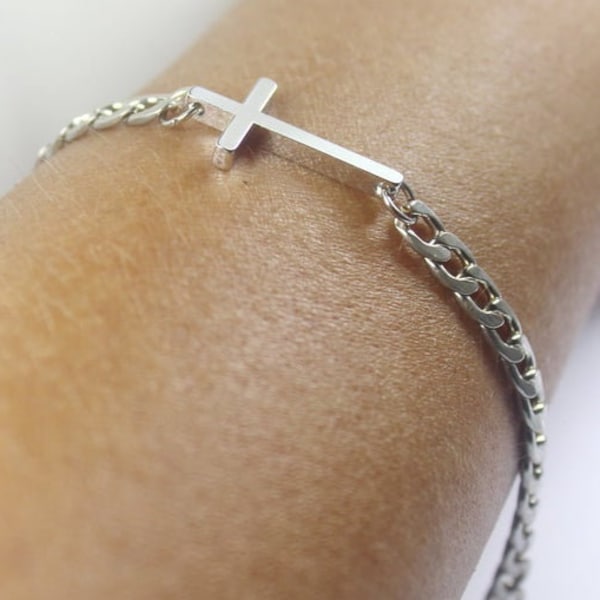 Kreuz Armband für Männer. Silber taufschmuck.Kreuz Halskette für Gott Bruder,Kreuz Schmuck. Taufgeschenk für Ihn Silber Kreuz für Patenonkel