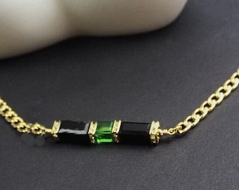 Smaragdgroene ketting voor heren. 6 x 6 mm smaragd zwarte toermalijn sieraden.Beschermarmband heren.Vriendje genezende kristallen sieraden.Husband.brother