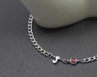 Mini Birthstone Necklace Custom Initial Jewelry.4mm birthstone.Men Letter & Birthstone ,Personalized birthday gift ideas , thank you gift