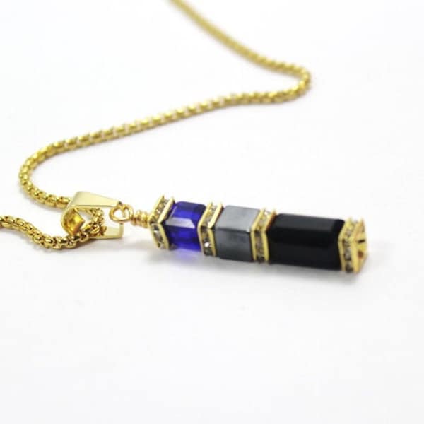 Men Empath protection gift. Sapphire necklace for Men. Sapphire jewelry. Gold Sapphire necklace for him. September birthstone .Healing stone