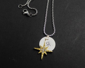 Gepersonaliseerde Unsex ketting. Vonkende Star sieraden. cadeau voor zowel Mannen als Women.Custom eerste geschenk. Mannen eerste ketting. North Star voor hem