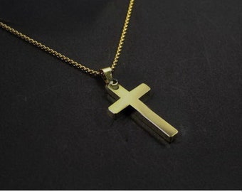 Gouden kruis ketting voor mannen, gouden kruis sieraden. Zijn kruis aanwezig. Gouden Kruis doopcadeau Verloving, Verjaardag voor husband.god broer