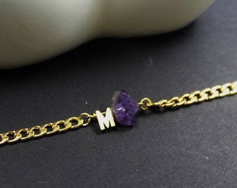 Details about   Amethyst Natural Gemstone & CZ Personalized Initial Letter Charm Stretch Beaded 