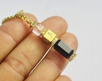 Personalized Men initial necklace.Husband initial gift. gold initial necklace. boyfriend gemstone Men jewelry gifts.Healing Black stone Male