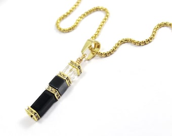Healing stone Men necklace .Protection black Hematite. Men gold necklace.Men Gem bar jewelry. present for him.boyfriend Bar necklace.brother