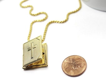 Men Baptism jewelry gift  God Brother gift Jewelry.Bible book Locket Necklace,Gold Locket Men necklace.Gold Cross jewelry for Him. Faith God