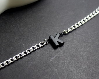 Zilveren ketting zwarte letter Armband, Custom Men sieraden. Mannen Letter armband. Zijn eerste armband. Vader eerste geschenk. Man verjaardag .