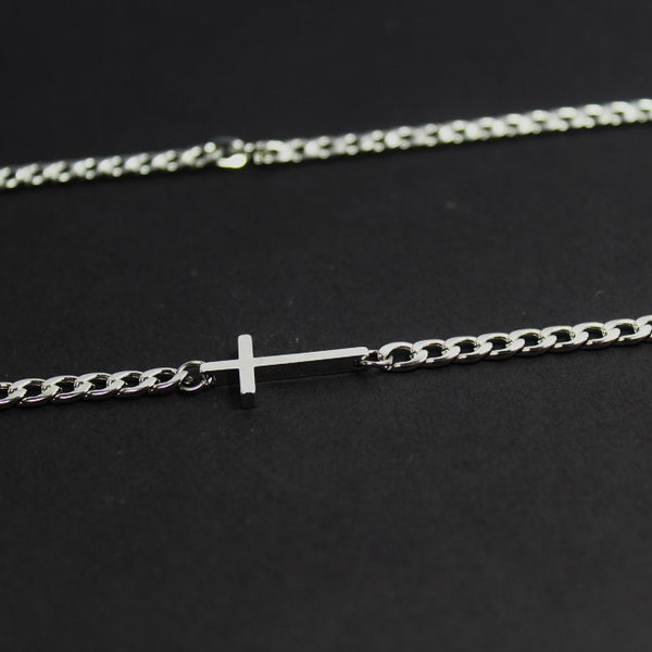 Sideways Cross Men  Necklaces, His Silver Cross necklace.Baptism Cross  jewelry.boyfriend birthday gift. Sideways silver cross gift for him.