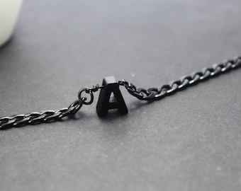 Black Initial Necklace For Men. Personalized Letter Men Jewelry Black Letter gift.Husband. Boyfriend, Alphabet Letter Charm. Custom Initial