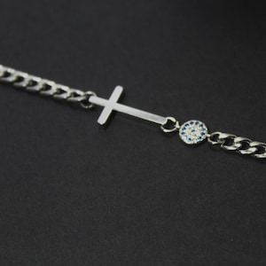 Men Protection necklace . Cross Evil Eye jewelry gift. Sideways Cross necklace gift. Protection gift for boyfriend  Christian Men necklace .
