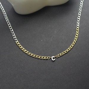 Joyería inicial del hijo, collar de 2 tonos para nieto, collar de carta de plata. Regalos de recuerdo para hombres, regalos personalizados regalo de Navidad