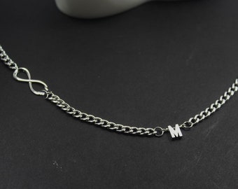 Personalized Infinity Necklace, Sideway .Custom Initial Men Necklace, Silver Infinity Jewelry, Personalized Men Gift, Custom Infinity Gift.