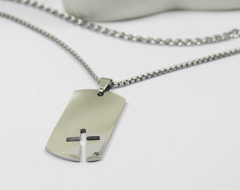 Cross Tag Sieraden. Roestvrij stalen kruis. Uitgesneden kruishanger. Kruis sieraden geschenken, ChristianJewelry. Eerste communie cadeau. Doop geschenk
