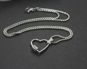 Carabiner Heart Necklace. Stainless Steel Heart Jewelry..Ring Holder Necklace . locker Necklace for Unisex.Screw lock Pendant. Mother day.
