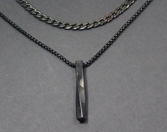Black Stainless Steel  Necklace. Multi strand  jewelry for Him. Set of 2 . Layering necklace for boyfriend. Twist Bar Necklace。Anniversary