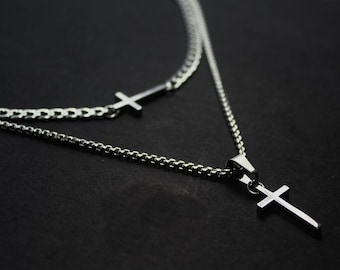 Double Cross jewelry For Men Layered Cross Necklace,Sideways Cross . God Son. God brother gift. Multi strand Cross Necklace gift. His Cross