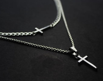 Double Cross Jewelry for Men Layered 
